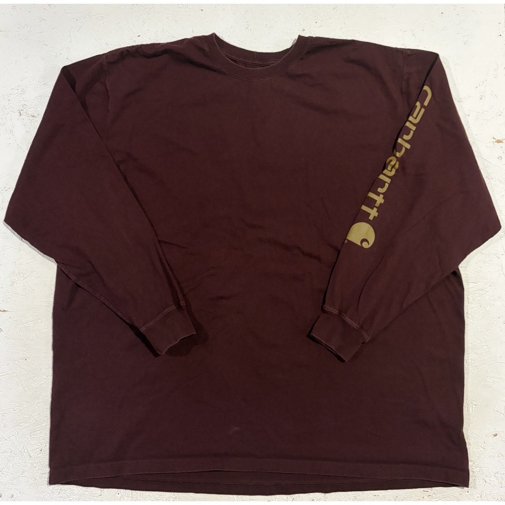 Carhartt T-Shirt Mens 4XL Maroon Loose‎ Fit Casual Long Sleeve Cotton Spellout